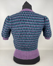 Load image into Gallery viewer, Reproduction 1940&#39;s Waffle Stripe Jumper in Purple, Teal and Navy Knitted from a Wartime Pattern - B 36 38 40
