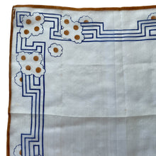 Load image into Gallery viewer, Original 1930&#39;s Semi Sheer Silk Hankie in Brown and Blue Design - Great Gift Idea
