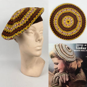 Reproduction 1940s Pure Wool Fair Isle Beret - Wonderful Design Featuring Eight Different Colours