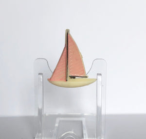 Vintage Early Plastic Pink and Cream Sailing Ship Brooch