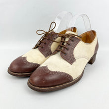 Load image into Gallery viewer, Original 1930&#39;s Cream Suede and Brown Leather Lace Up Walking Shoes - UK 6 or 6.5
