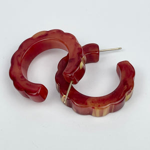 Vintage 1940's 1950's Rhubarb and Custard Bakelite Scalloped Edge Hoop Earrings for Pierced Ears