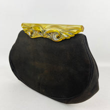 Load image into Gallery viewer, Original 1940&#39;s American Made Black Fabric Bag with Huge Chunky Apple Juice Bakelite Clasp *
