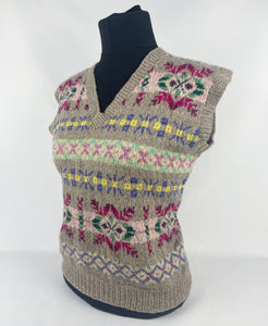 Original 1940s Fair Isle Slipover in Pink, Green, Purple and Yellow - Bust 36 37 38