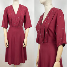 Load image into Gallery viewer, Original 1940s Red Crepe Beaded Dress - Wounded - Bust 38 39 40
