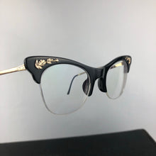Load image into Gallery viewer, Original 1950s 1960s Black and Gold Glasses with Floral Detail on the Frame
