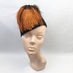 1940s Felt Hat with Large Feather Trim and Brown Bow