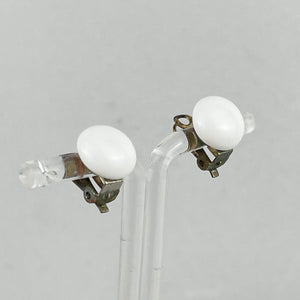 Vintage 1950's Smooth White Glass Clip-on Earrings