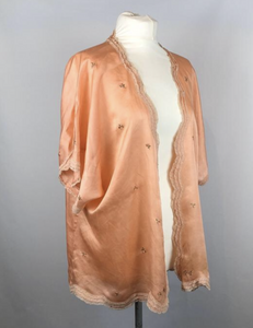 1920s Apricot Coloured Pure Silk Bed Jacket with Floral Embroidery -  Bust 36" 38" 40"