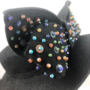 Epic American 1940s New York Creation Tilt Topper Hat with Huge Beaded and Sequined Bow