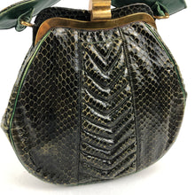 Load image into Gallery viewer, Incredible 1930s 1940s Green Snakeskin and Leather Handbag
