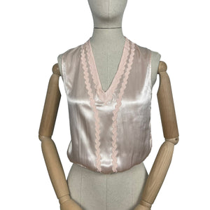 Original 1930's Pale Pink Satin Backed Crepe and Net Dickie Blouse - Bust 32 33 34