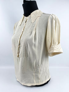 Original 1930s Silk Blouse with Charming Details - Lace Work and Fagoting - AS IS Bust 32 33 34