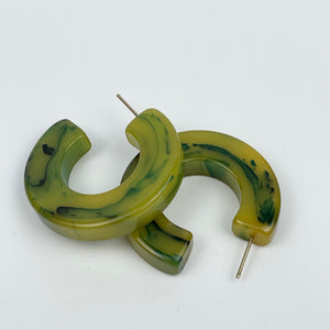 Vintage 1940's 1950's Green Spinach Bakelite Hoop Earrings for Pierced Ears
