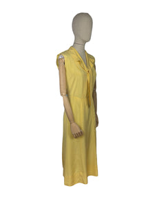 Original 1930's Lemon Yellow Silk Dress with Pretty Tie Neck - Bust 34 36 *