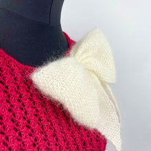 Load image into Gallery viewer, 1930&#39;s Reproduction Hand Knitted Lace Jumper in Holly Berry Red Alpaca and Ecru Mohair - Bust 34 36
