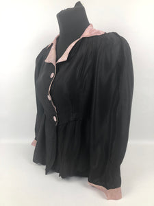 1940s Black And Pink Fitted Jacket with Pink Glass Buttons - B32