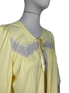 Original 1950's Lemon Yellow Rayon and Lace Bed Jacket with Tie Neck - Bust 36 38