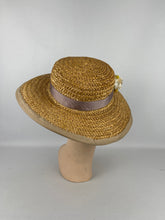 Load image into Gallery viewer, Original 1930&#39;s Wide Brimmed Natural Straw Hat with Cluster of Fabric Flowers
