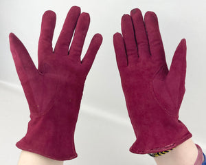 Original 1940's Burgundy Suede Set of Bag and Matching Gloves