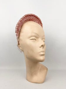 Original 1930s Pastel Pink Crochet Bridal Headband With Snood - Vintage Wedding Hat