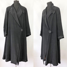 Load image into Gallery viewer, Wounded but Wearable 1920s 1930s Black Coat with Statement Button and Satin Trim - Bust
