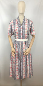 Original 1950s Black, White and Red Cherry Print Dress - Bust 36 38 40