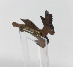 1940s 1950s Vintage Wooden Leaping Stag Brooch - Prancing Deer Pin
